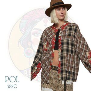 782C POL Choco Brown Multi Plaid Button Up Long Sleeve Cotton Shirt